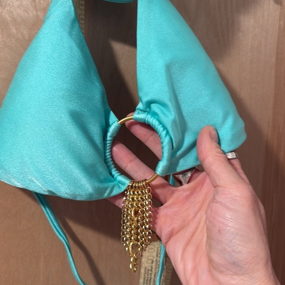 Bellissima Swimwear Turquoise Bikini Set with Gold Accents. - Picture 11 of 13
